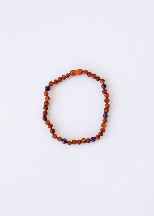 Raw Cognac Baltic Amber + Amethyst || Halo Necklace ||