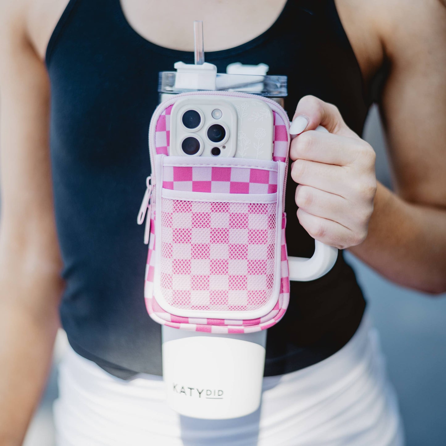 Pink Checker Tumbler Zipper Pouch