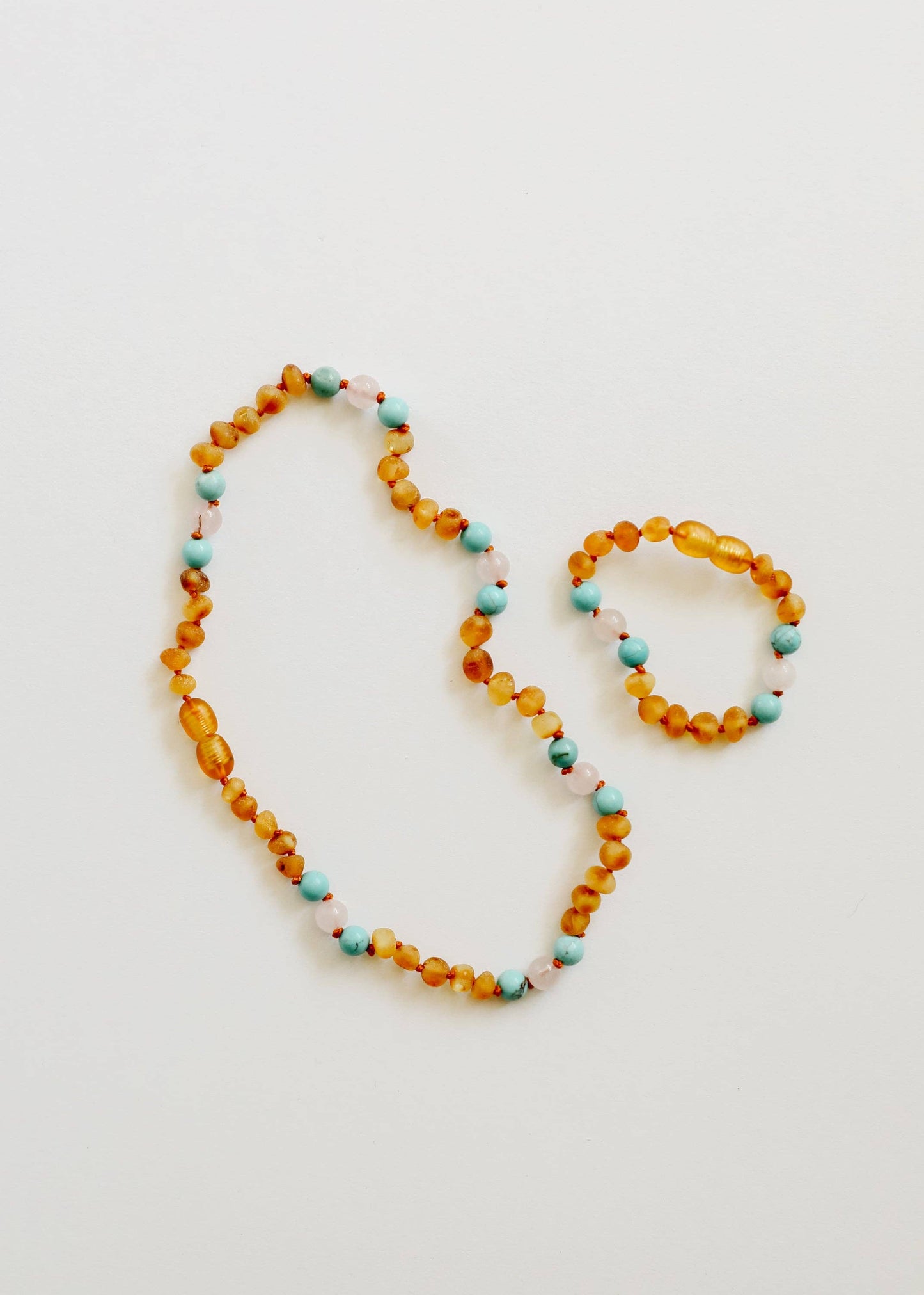 Raw Honey Baltic Amber + Turquoise + Rose Quartz || Necklace