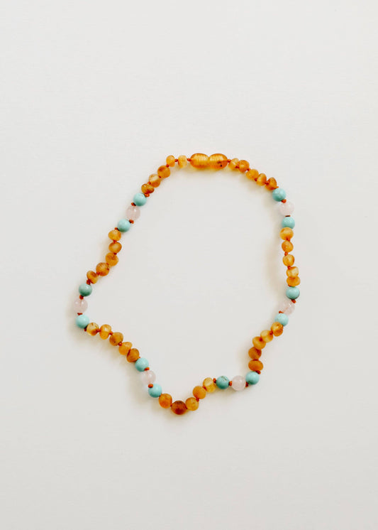 Raw Honey Baltic Amber + Turquoise + Rose Quartz || Necklace