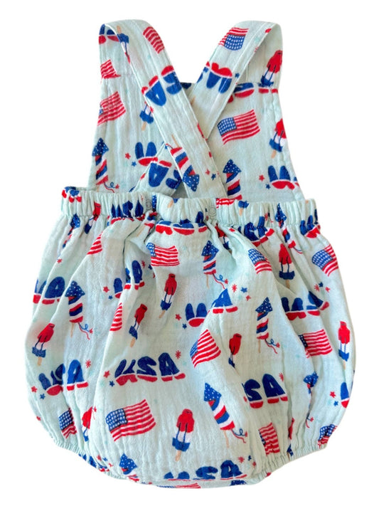 Muslin Retro Sunsuit, 4th of July Blue