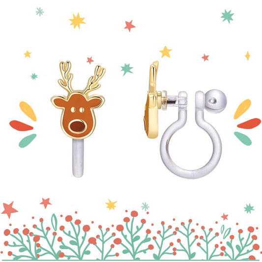 Santa's Reindeer Cutie Clip On Earrings