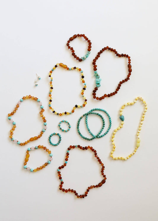 Butterscotch Baltic Amber and Natural Turquoise || Necklace: 12.5" Baby or Child Necklace
