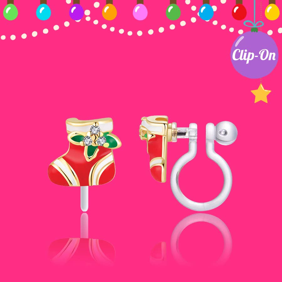 Holiday Stocking Cutie Clip On Earrings