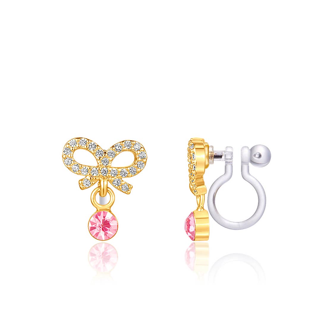 Crystal Bow Clip On Earrings with CZ