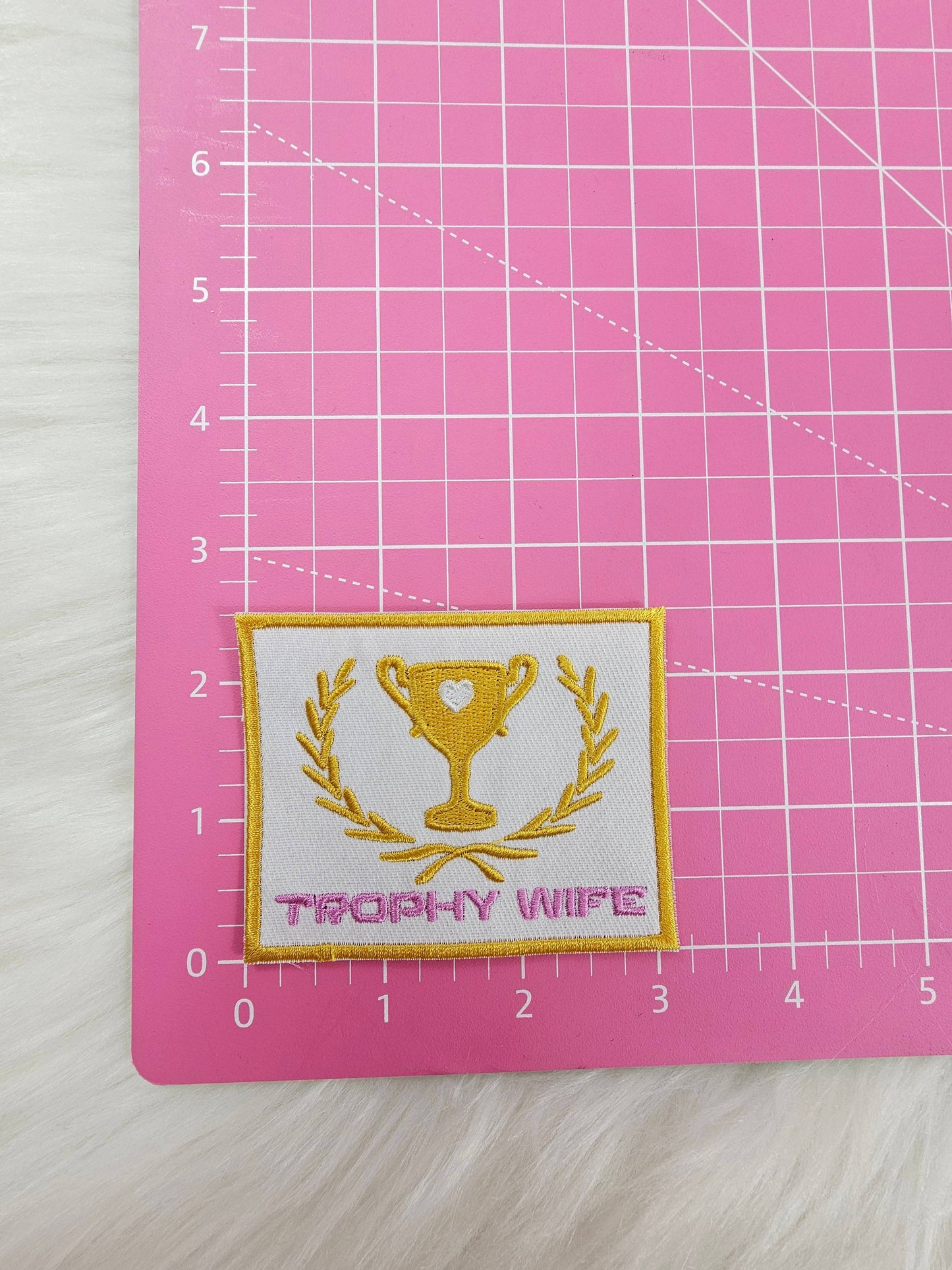 Patch: 'Trophy Wife' Pink and Gold Embroidery Iron On