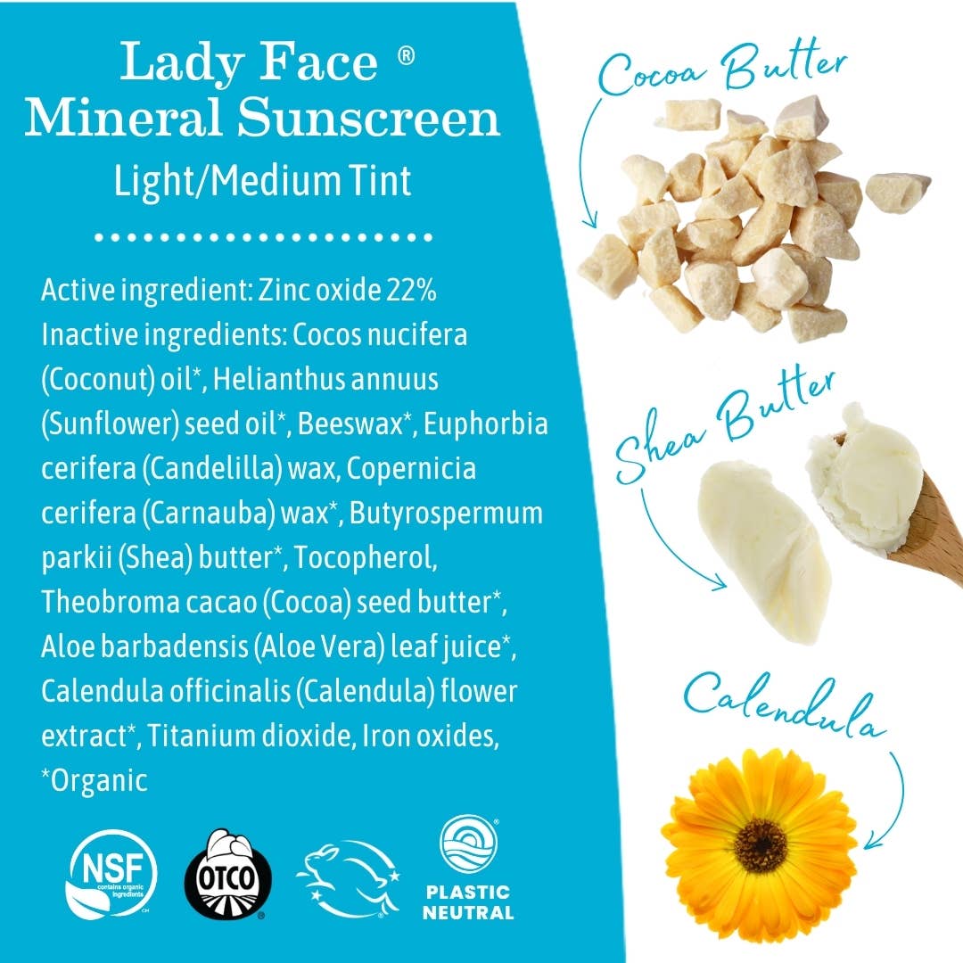 Lady Face Mineral Sunscreen Face Stick SPF 40: .74 oz. net wt. (21 g) / Light/Medium Tint