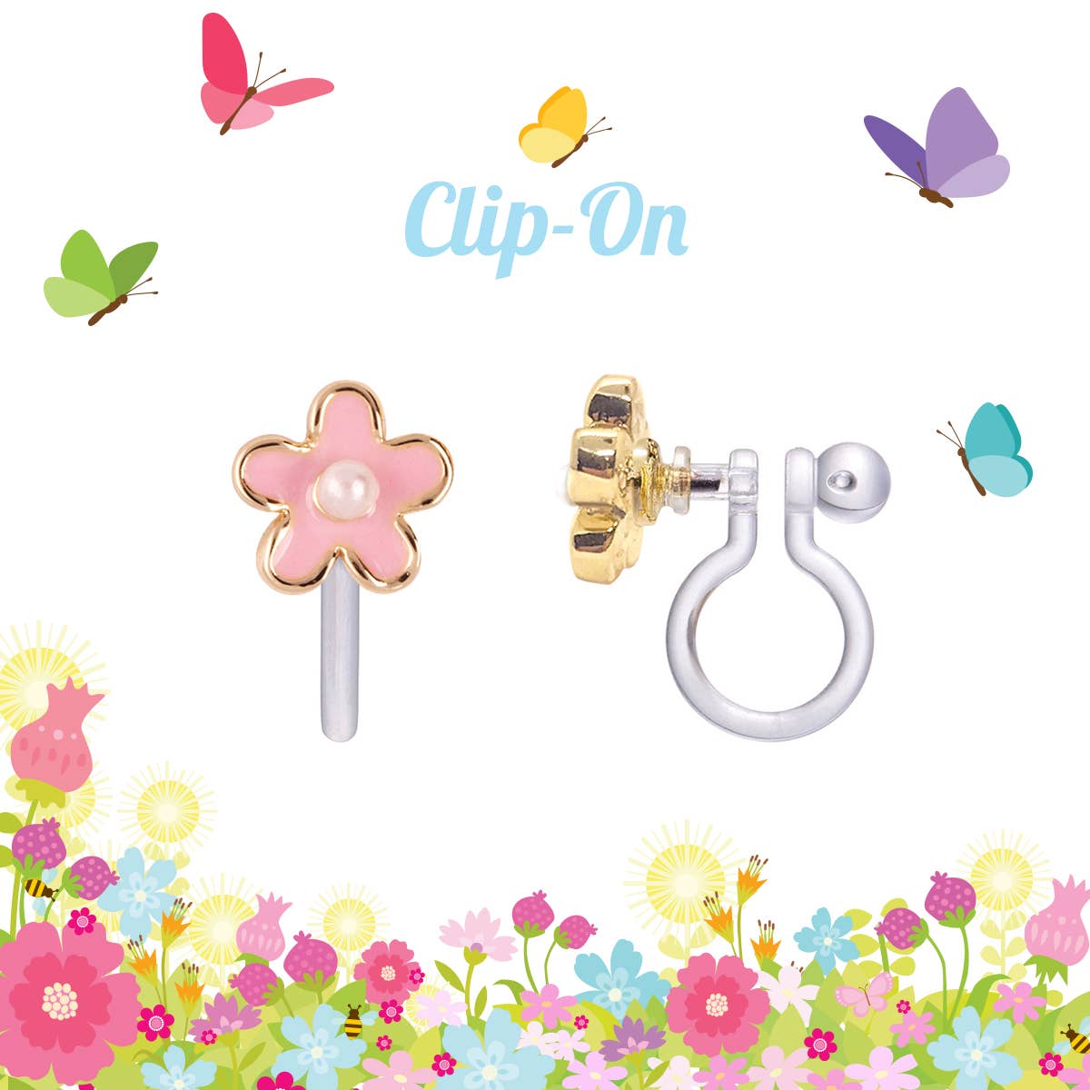 CLIP ON Cutie Earrings- Pink Fancy Flower