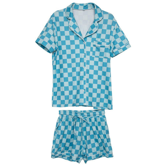 Teal Checker Wholesale Pajama Loungewear