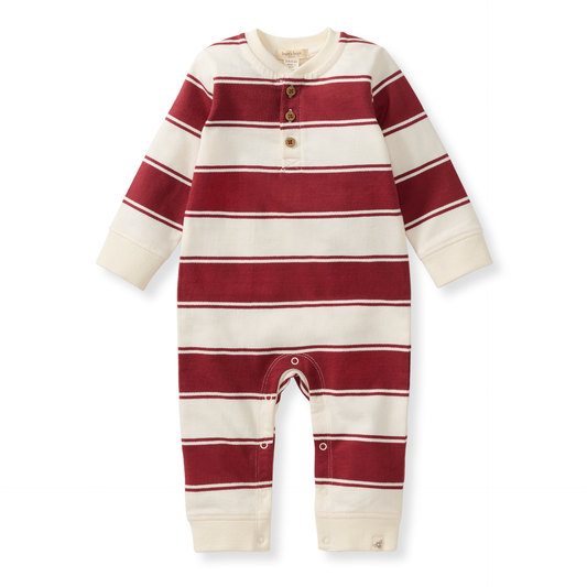 Rugby Peace Stripe Baby Boy Jumpsuit - Brick Red