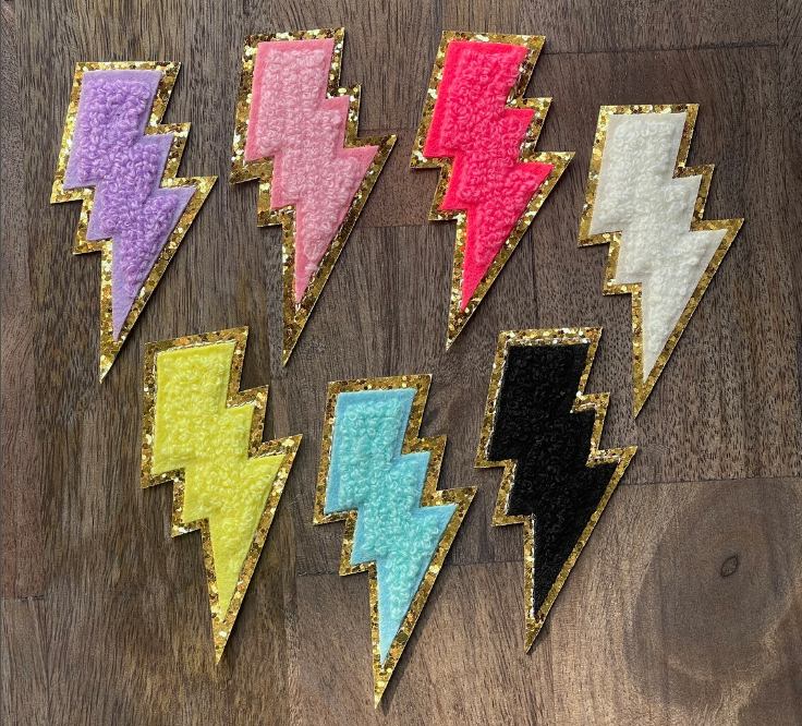 Lighting Bolt Iron On Gold Glitter Patches