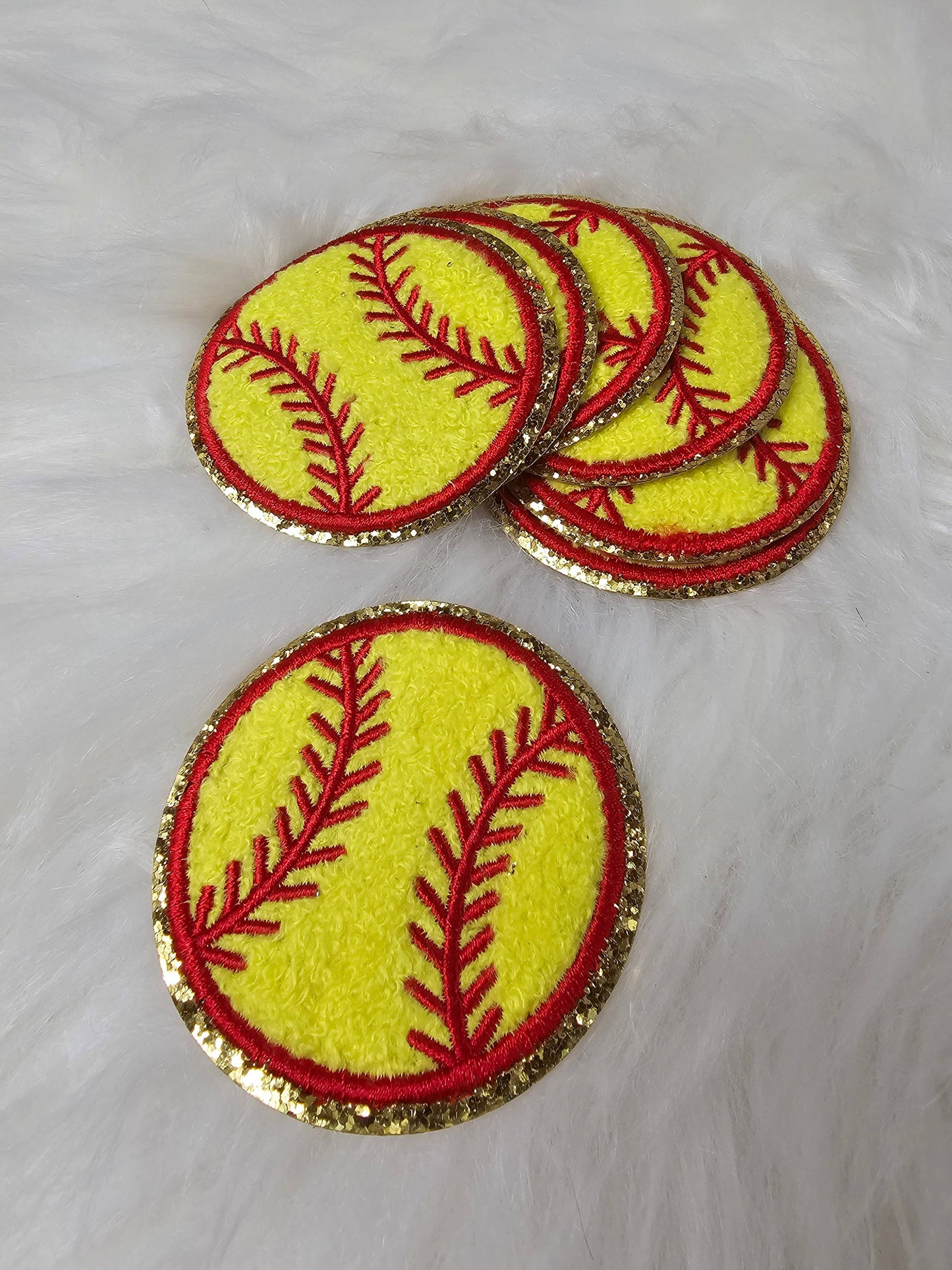 Softball Chenille Glitter Iron On Patch