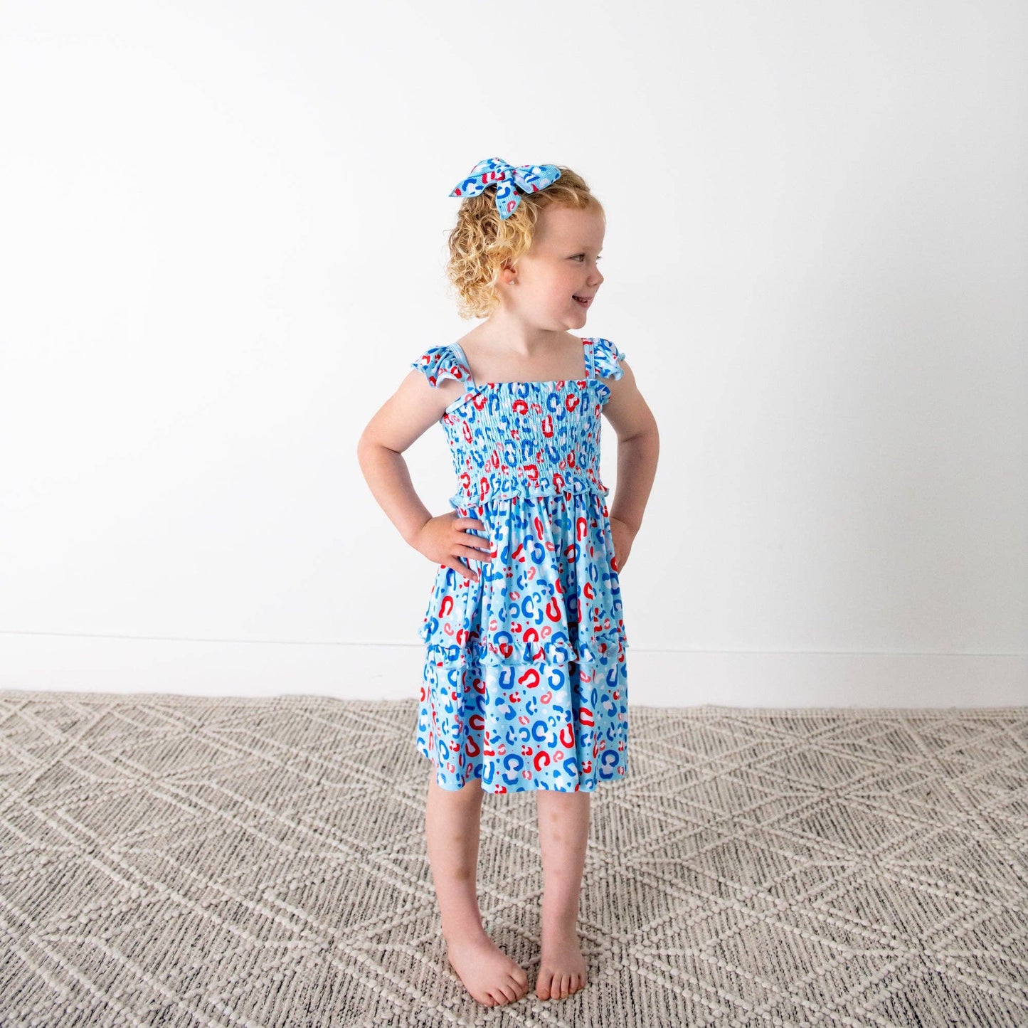 Kinsley Leopard Smocked Dress 4th of July  Bamboo