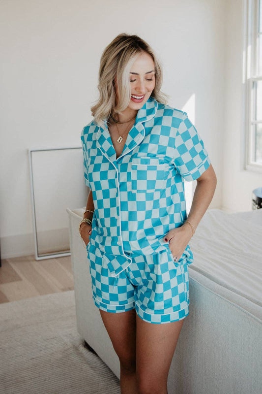 Teal Checker Wholesale Pajama Loungewear