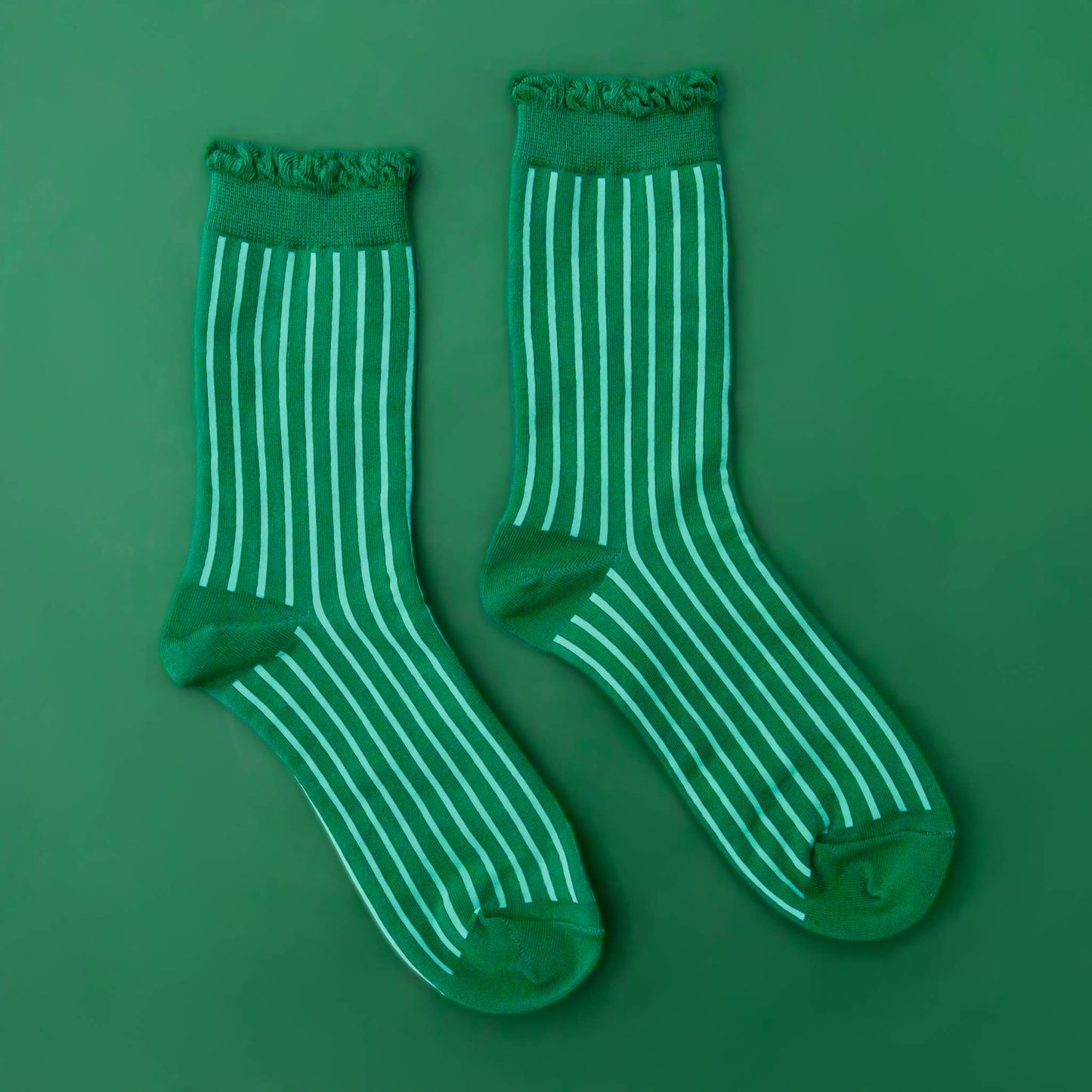 Striped Ruffle Crew Socks | Emerald