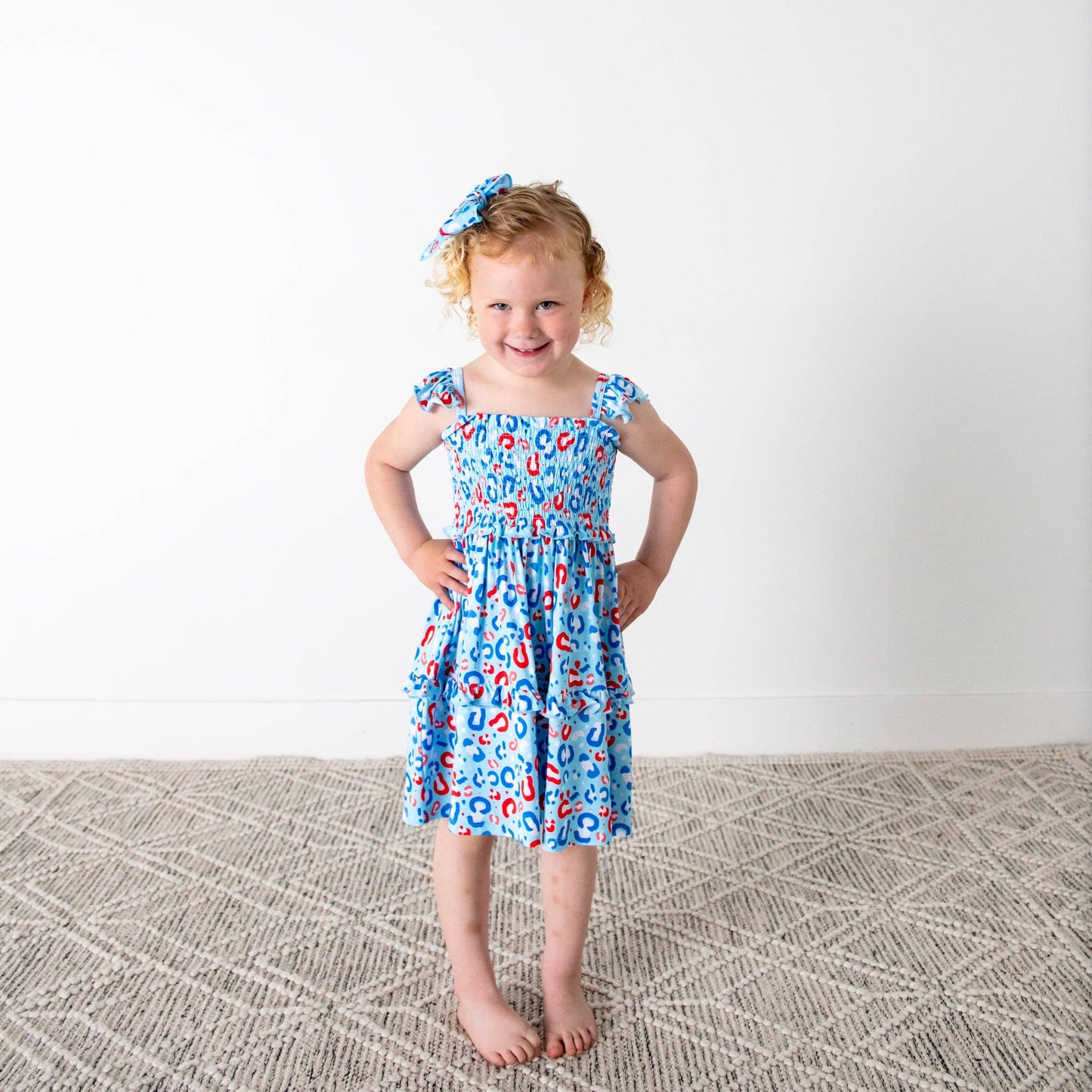 Kinsley Leopard Smocked Dress 4th of July  Bamboo