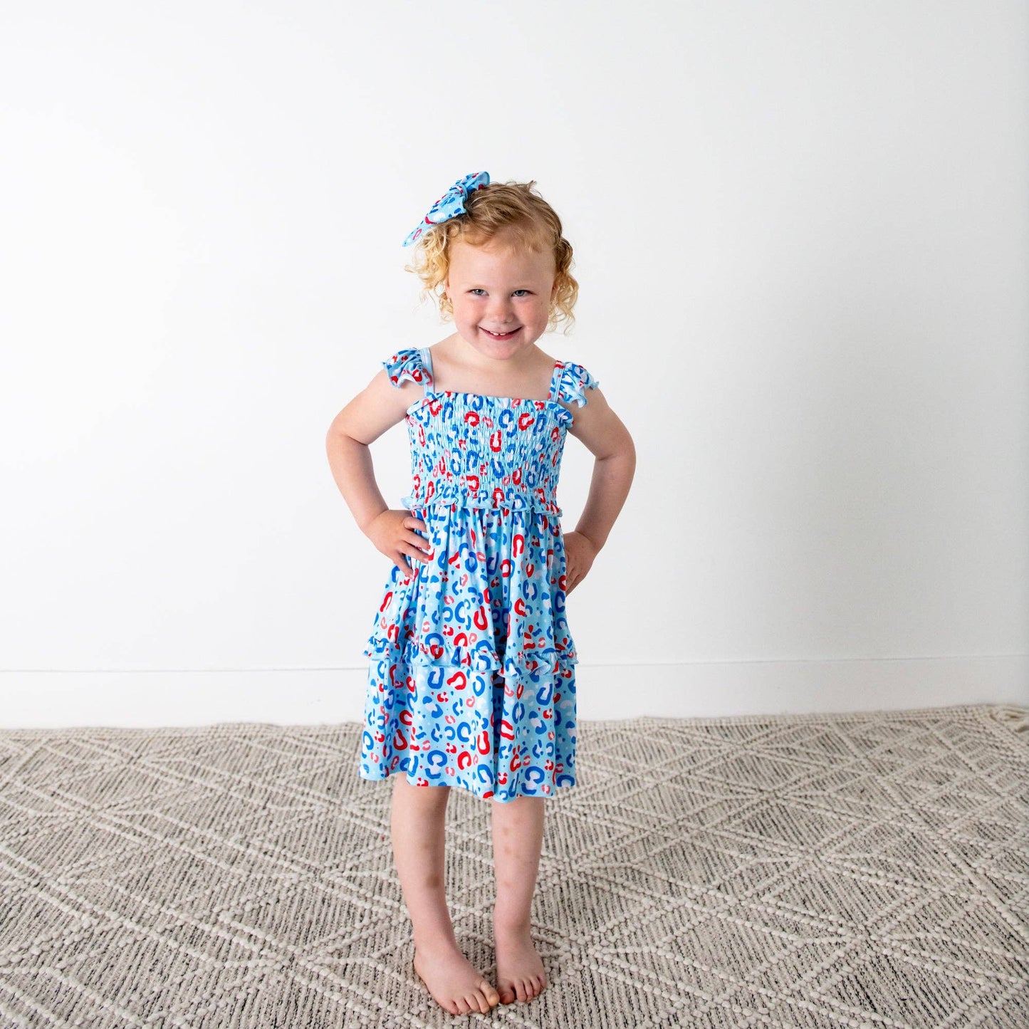 Kinsley Leopard Smocked Dress 4th of July  Bamboo