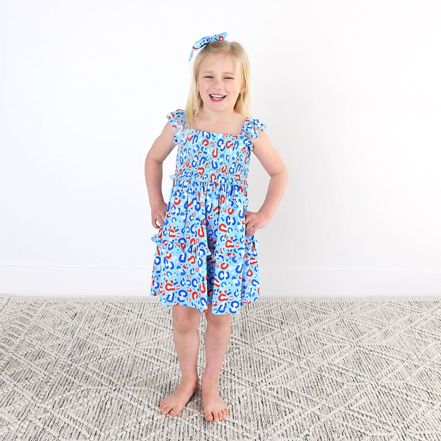 Kinsley Leopard Smocked Dress 4th of July  Bamboo