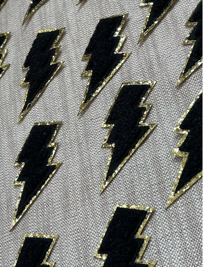 Lighting Bolt Iron On Gold Glitter Patches