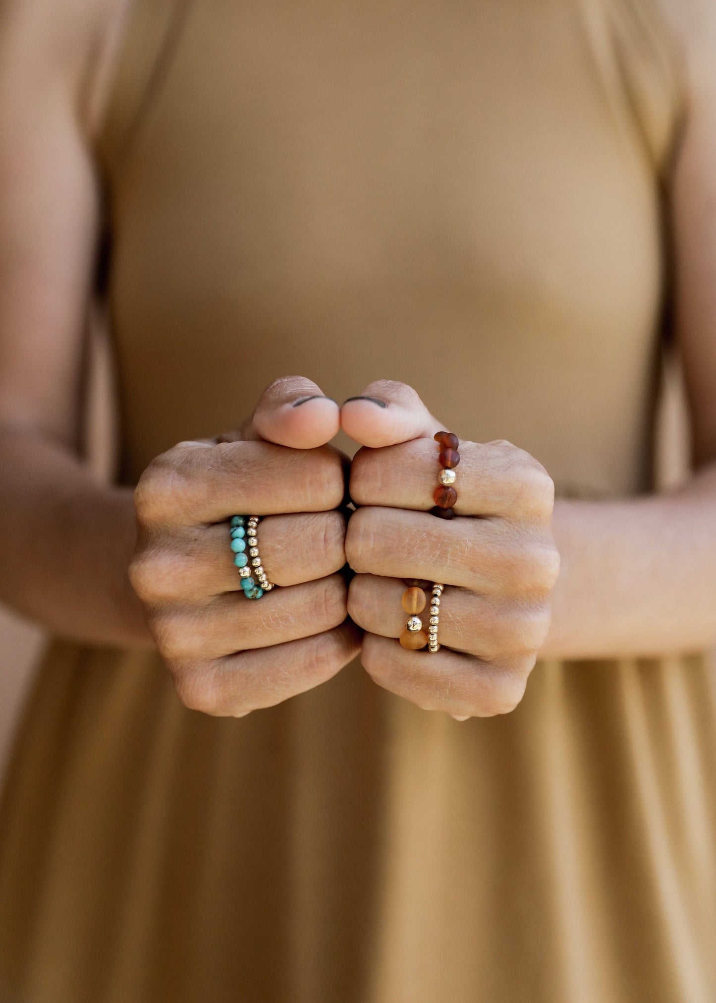 14K Gold Filled || Adult Beaded Stretch Stacking Ring