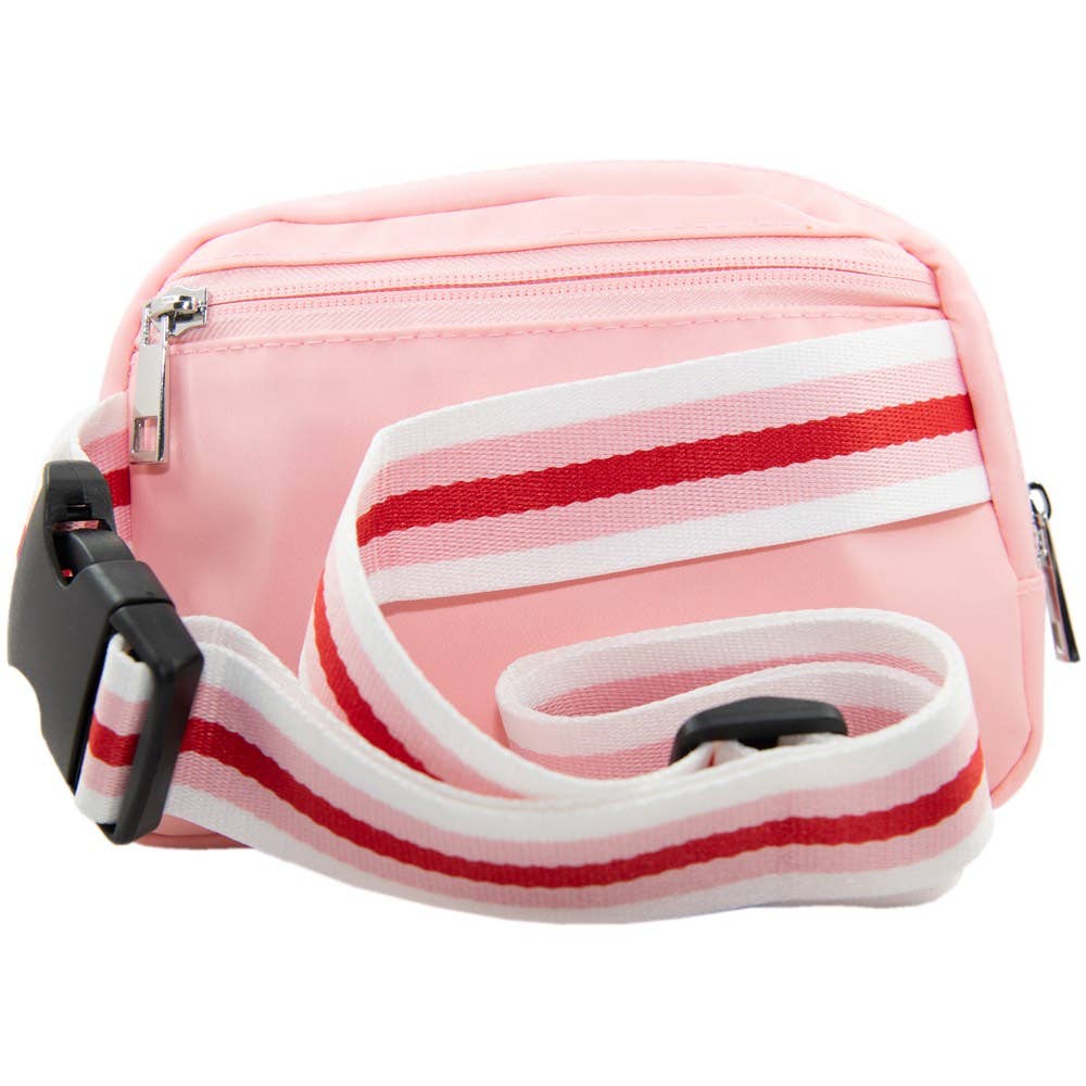 Light Pink Solid Mother's Day Belt Bag with Striped Strap