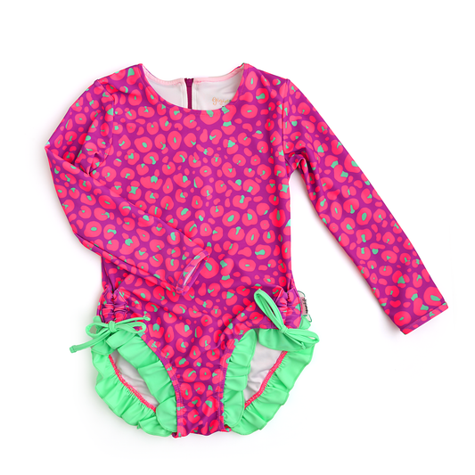 Tara Leopard LONG SLEEVE RASH GUARD SWIMSUIT