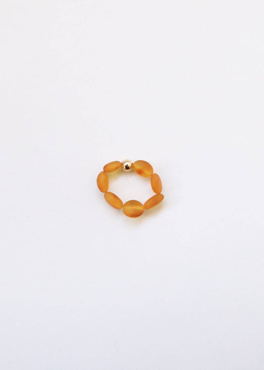 Raw Honey Baltic Amber + 14K Gold Filled Beaded Stretch Ring