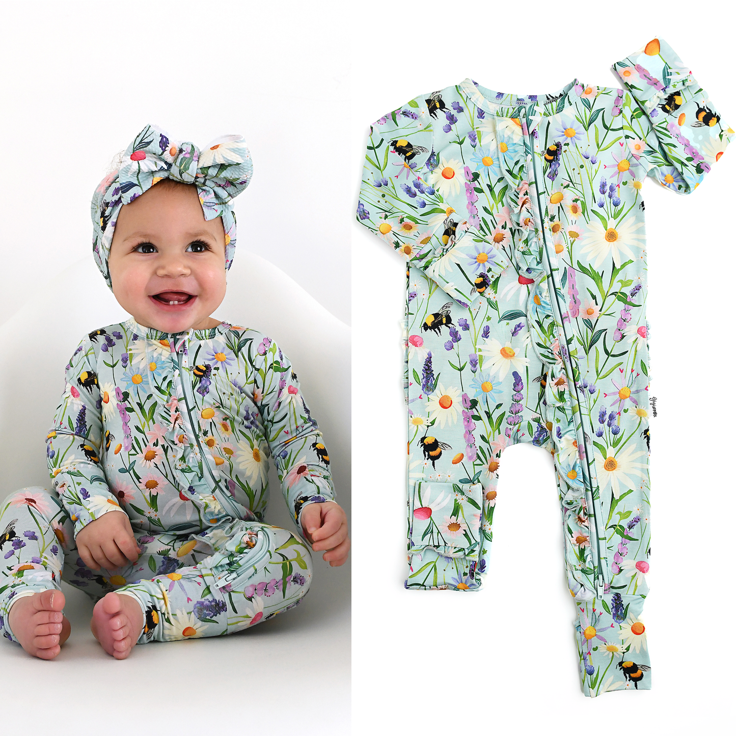 Bumble Ruffle Zip Bamboo Baby Sleepies Little Outfit