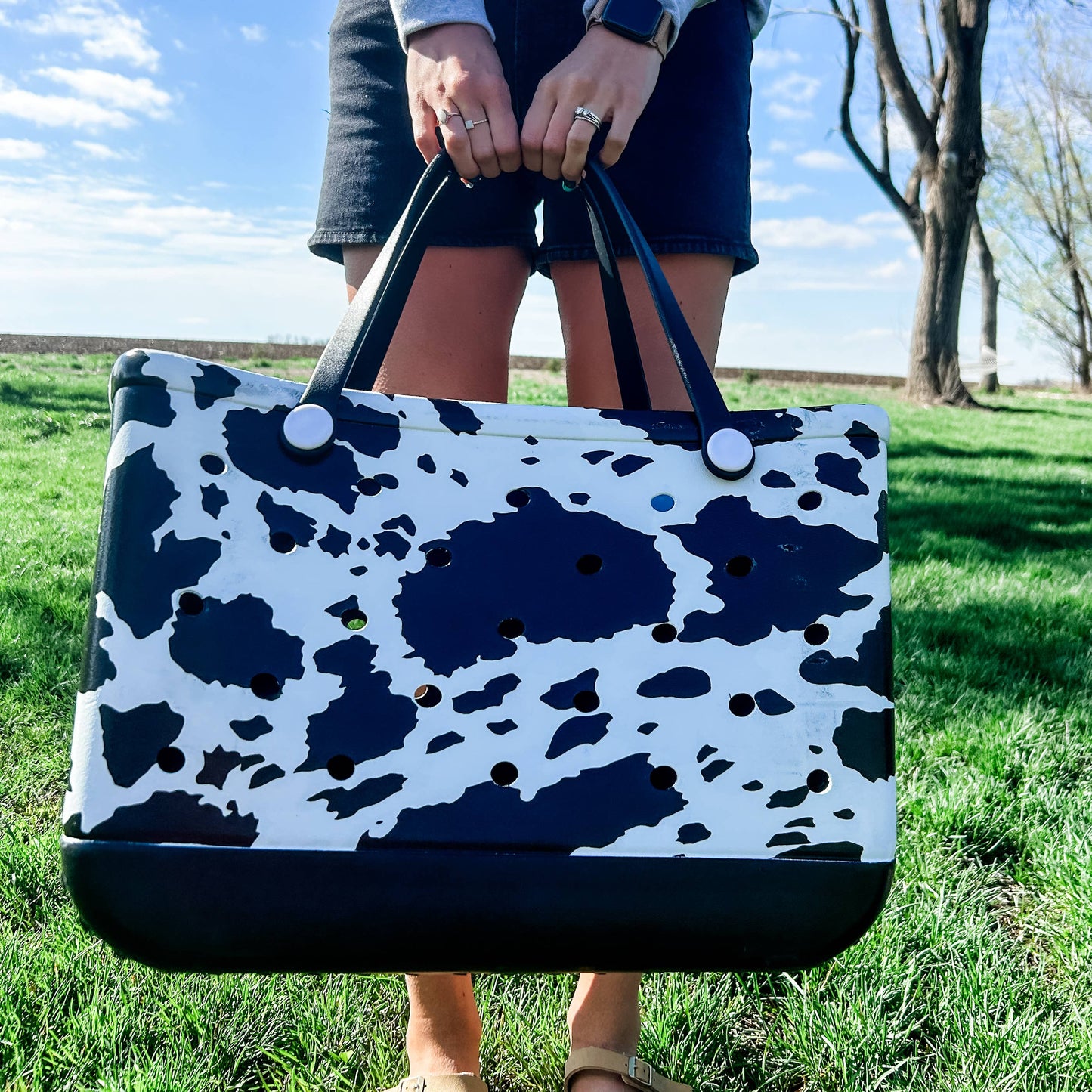 Cow Print Beach Rubber Durable Tote Bag