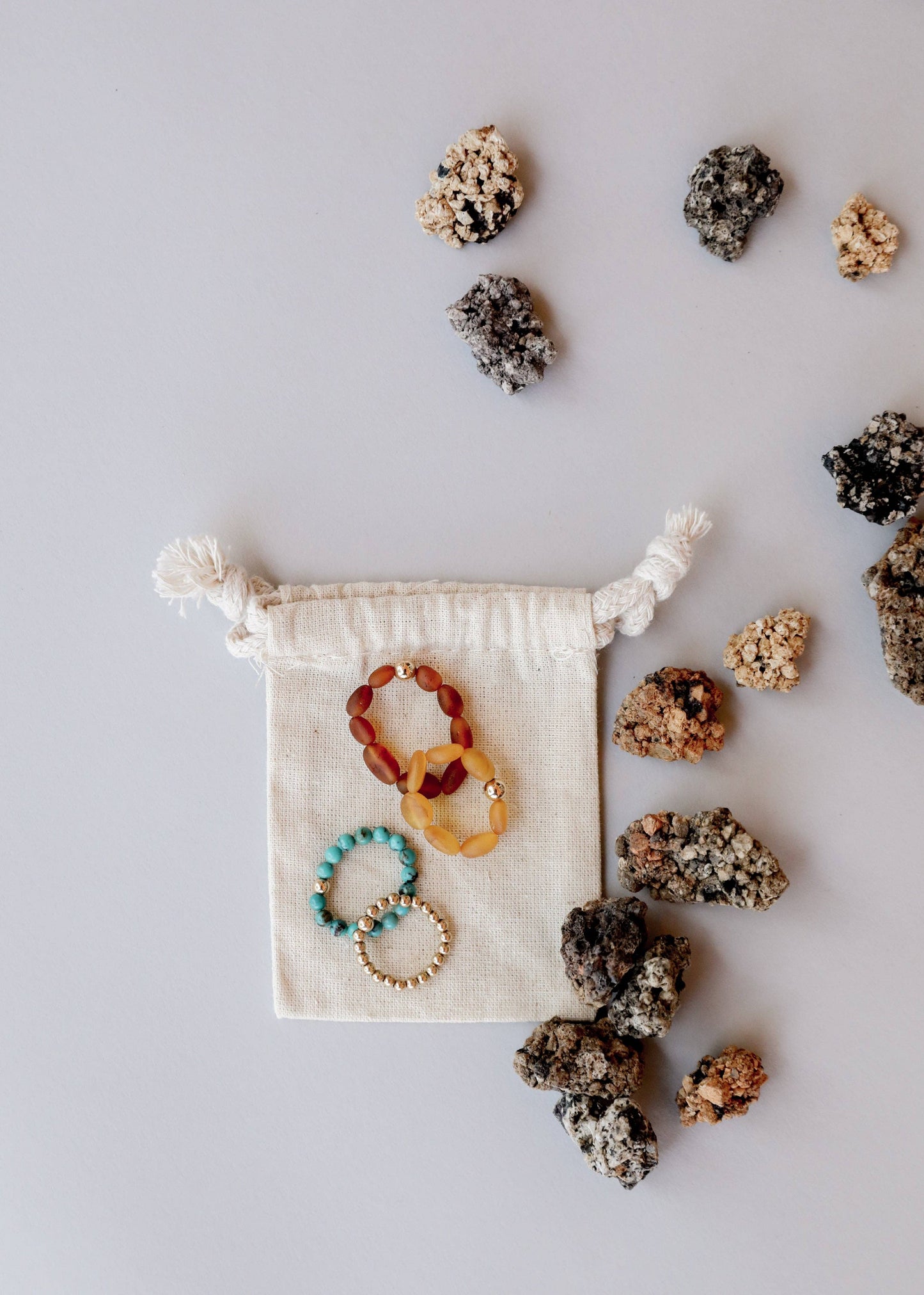 Raw Honey Baltic Amber + 14K Gold Filled Beaded Stretch Ring