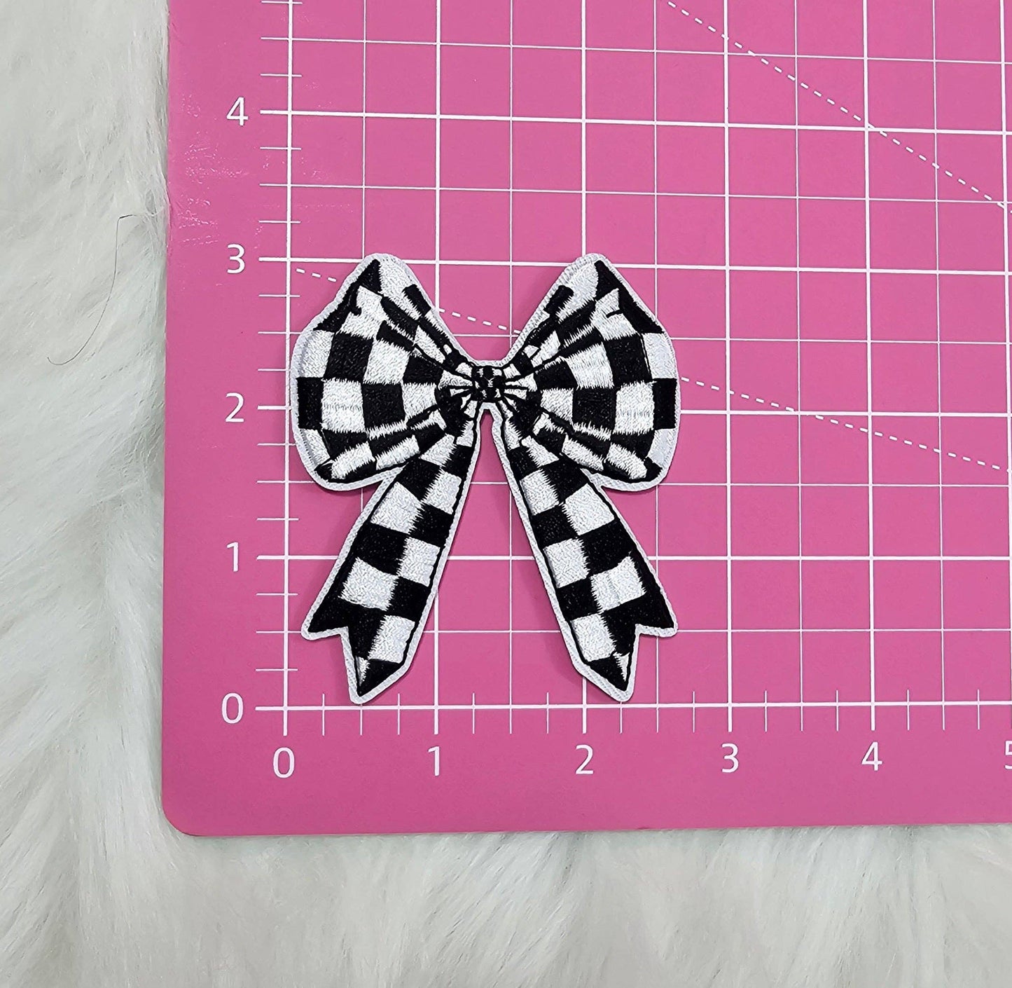 Racing Checkered Plaid Bow Embroidery Iron On Patch