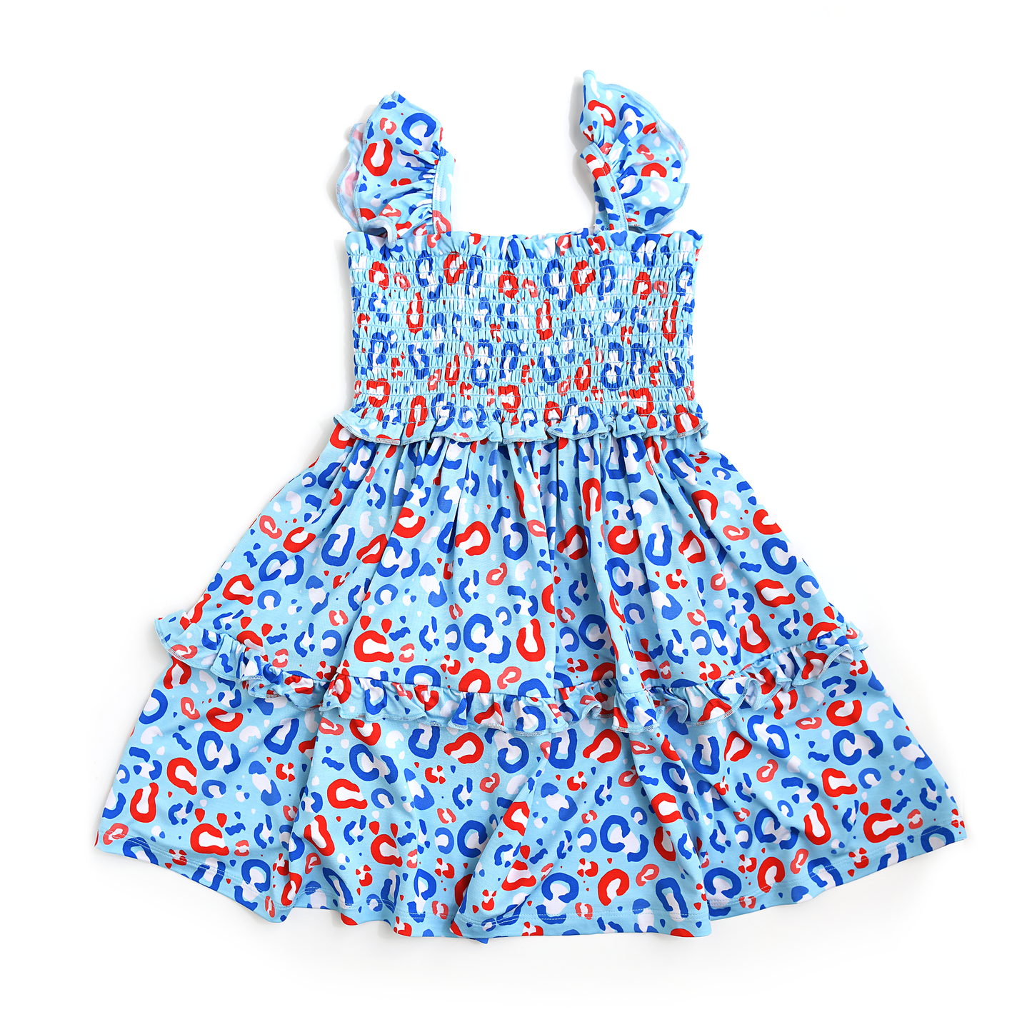 Kinsley Leopard Smocked Dress 4th of July  Bamboo