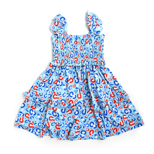 Kinsley Leopard Smocked Dress 4th of July  Bamboo