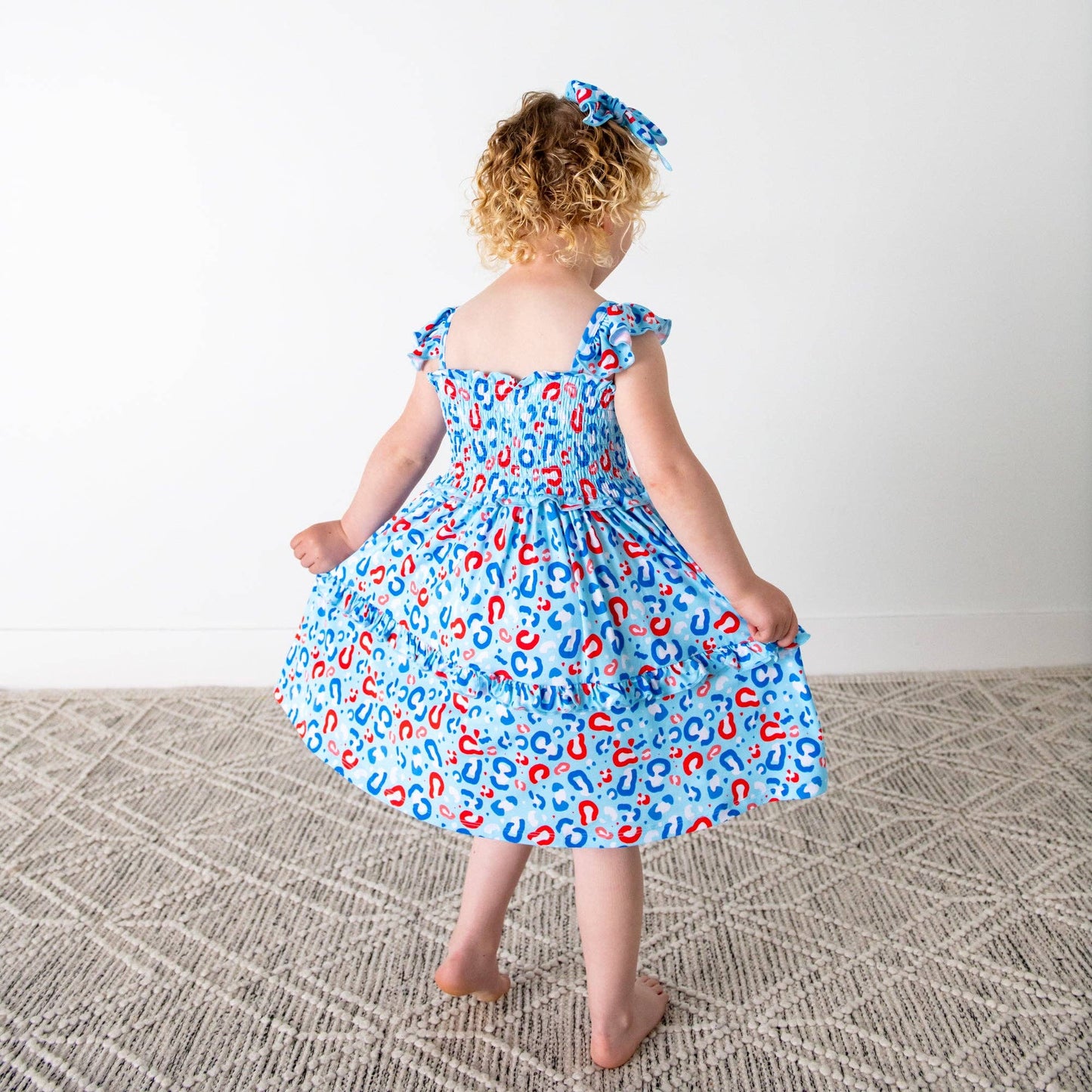 Kinsley Leopard Smocked Dress 4th of July  Bamboo