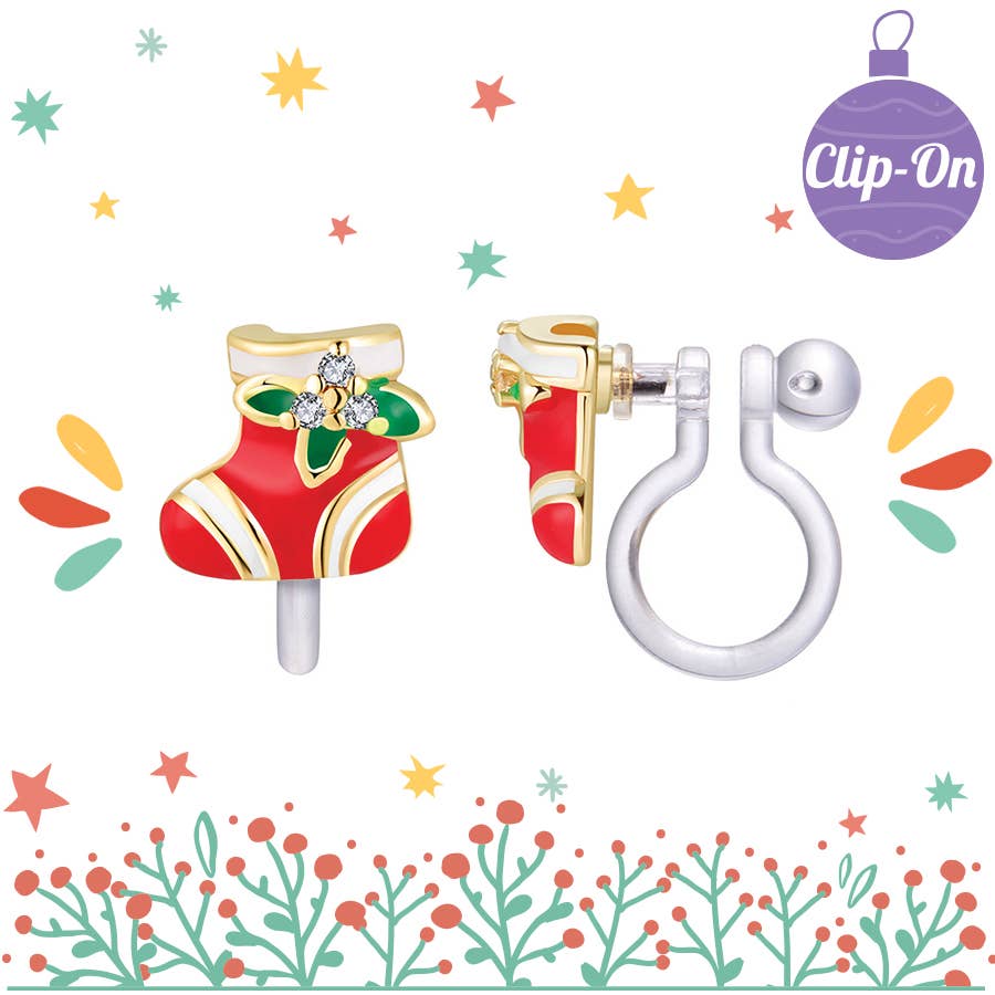 Holiday Stocking Cutie Clip On Earrings