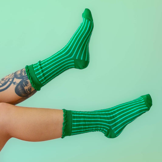 Striped Ruffle Crew Socks | Emerald