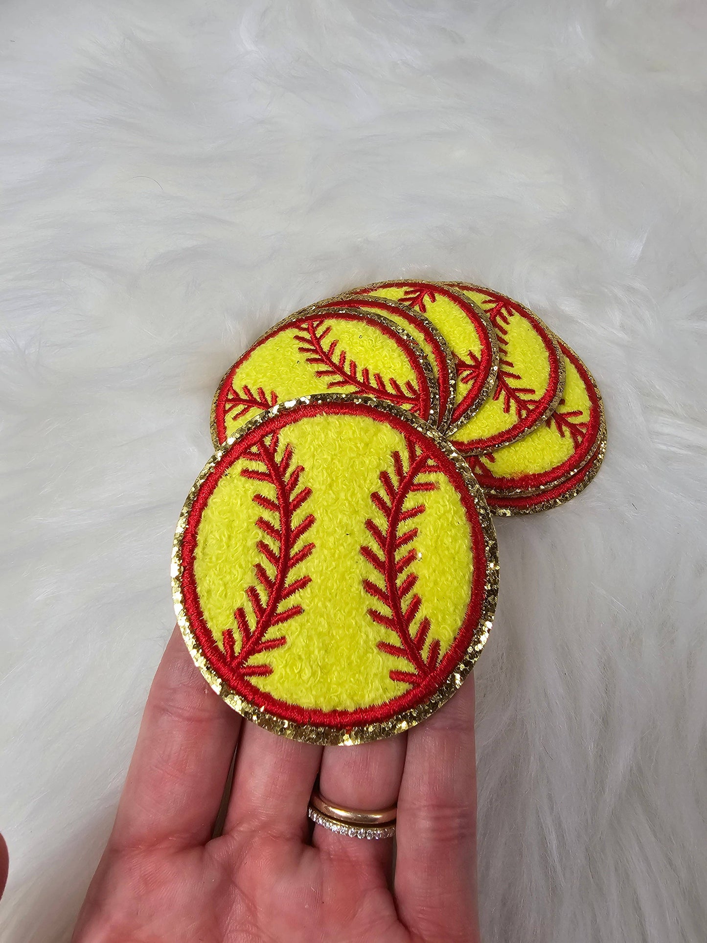 Softball Chenille Glitter Iron On Patch