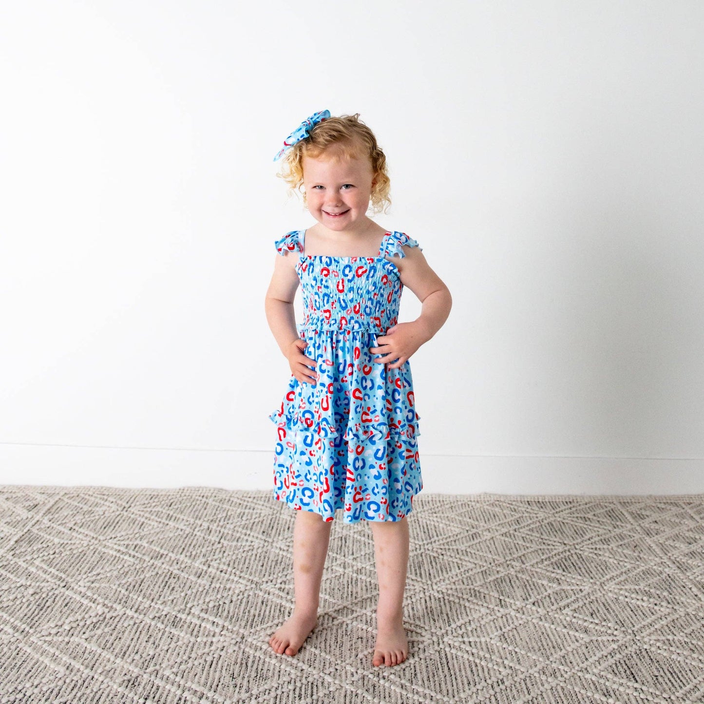 Kinsley Leopard Smocked Dress 4th of July  Bamboo