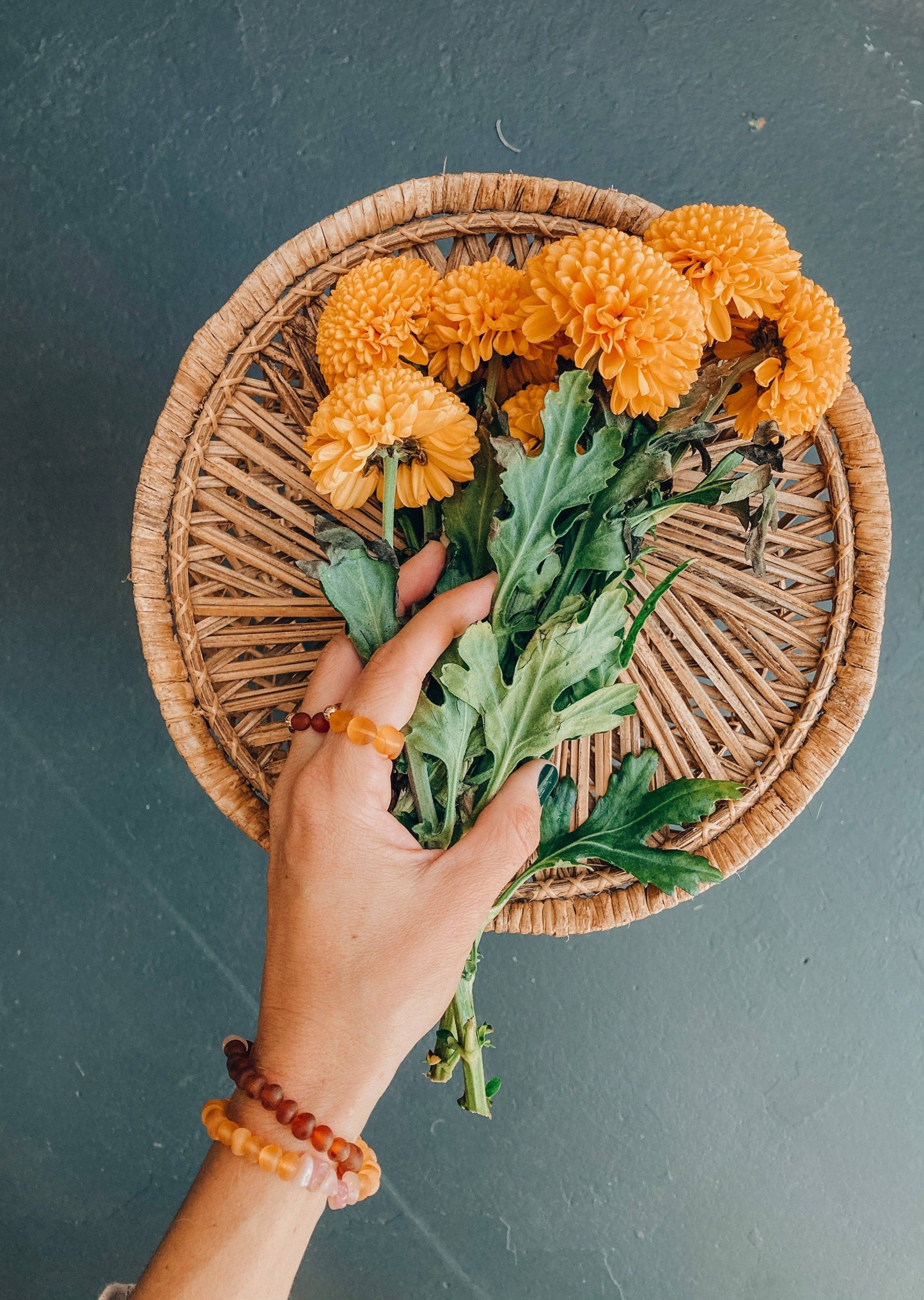Raw Honey Baltic Amber + 14K Gold Filled Beaded Stretch Ring