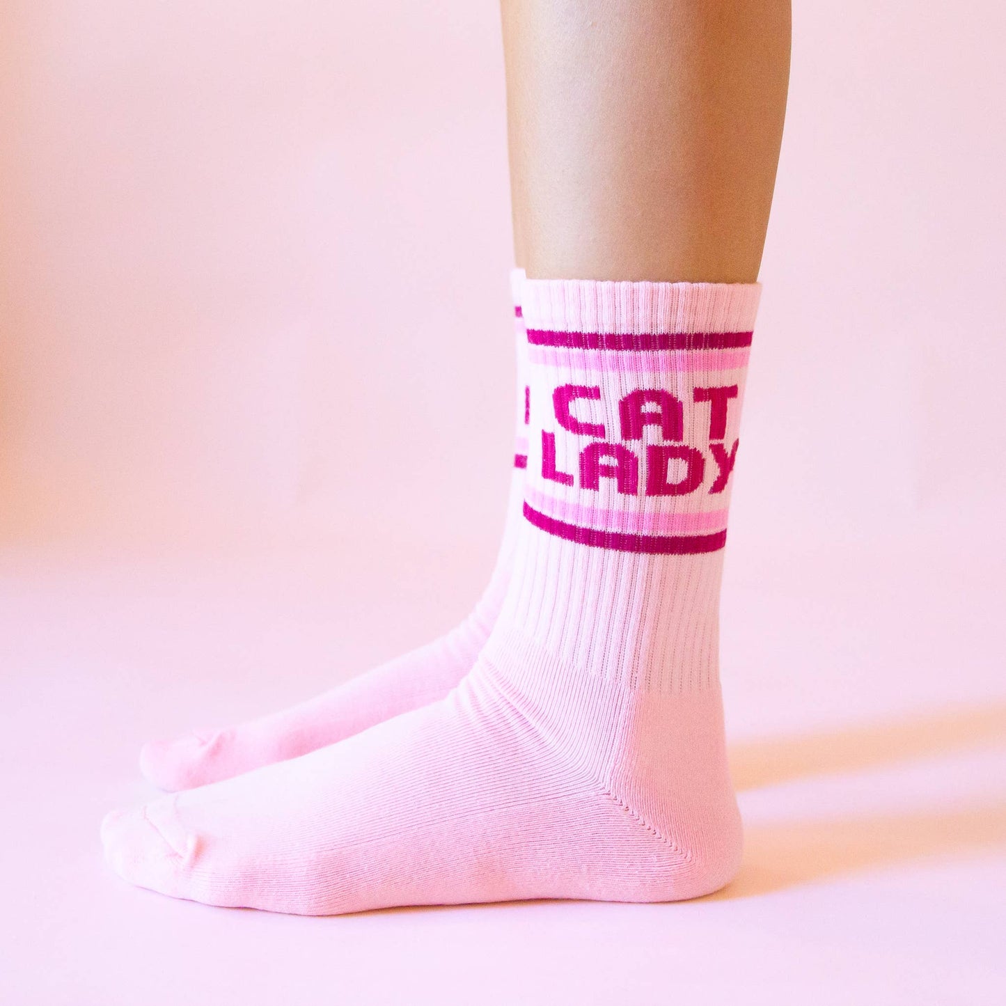 Cat Lady Striped Ribbed Crew Socks