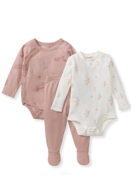 3 Piece Wildflower Bodysuit & Pant Set - Organic Rose