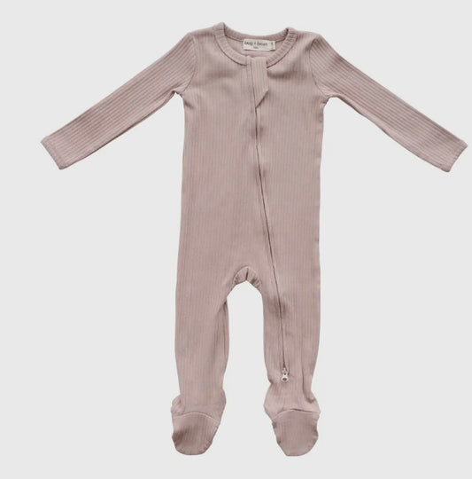 Organic Cotton Ribbed Footie - Mocha