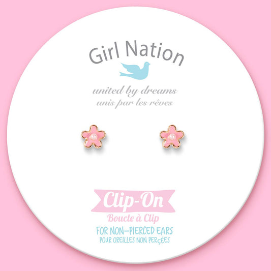 CLIP ON Cutie Earrings- Pink Fancy Flower