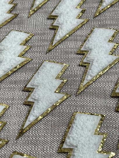 Lighting Bolt Iron On Gold Glitter Patches