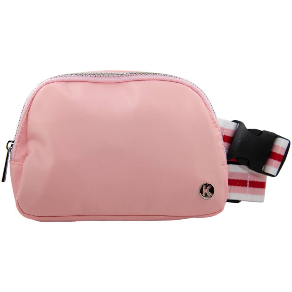 Light Pink Solid Mother's Day Belt Bag with Striped Strap