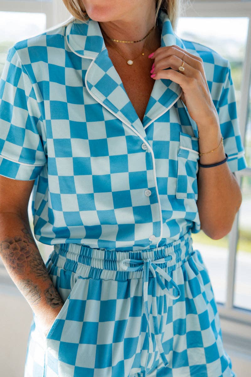 Teal Checker Wholesale Pajama Loungewear