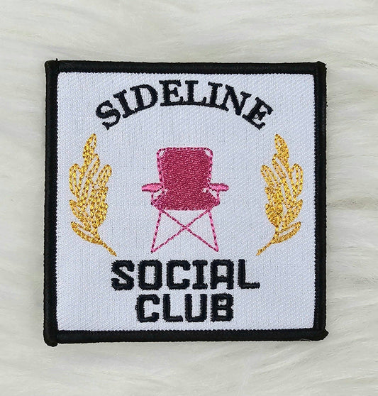 Patch: 'Sideline Social Club' Pink Chair Woven Embroidery Iron On