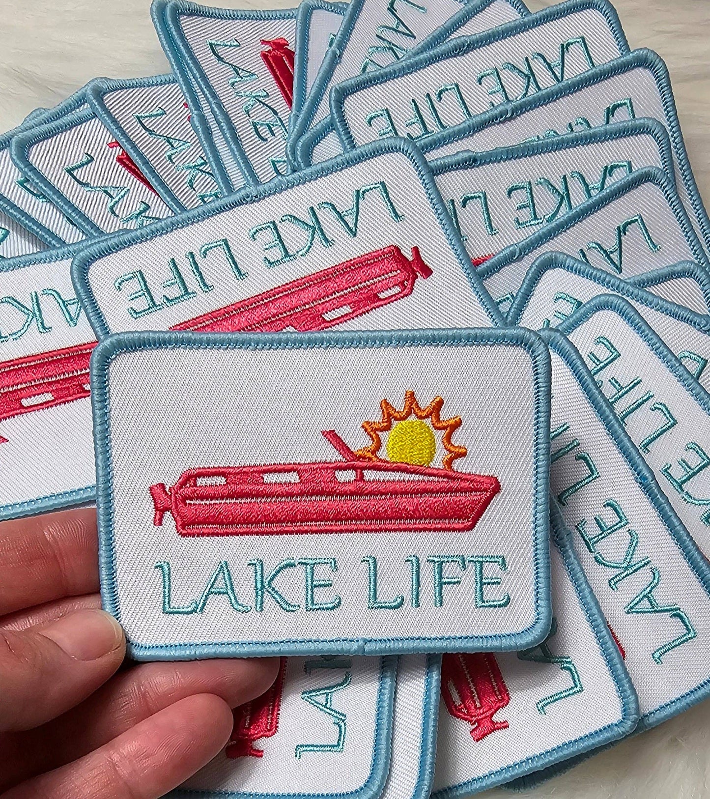 Patch: ‘Lake Life' Boat and Sun Embroidery Iron On