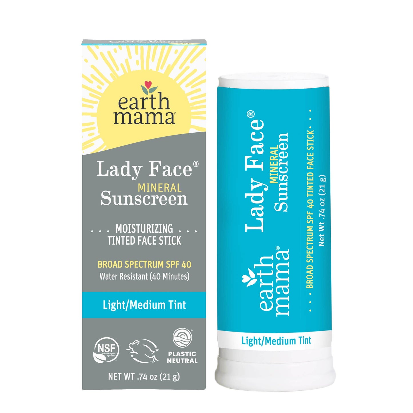 Lady Face Mineral Sunscreen Face Stick SPF 40: .74 oz. net wt. (21 g) / Light/Medium Tint