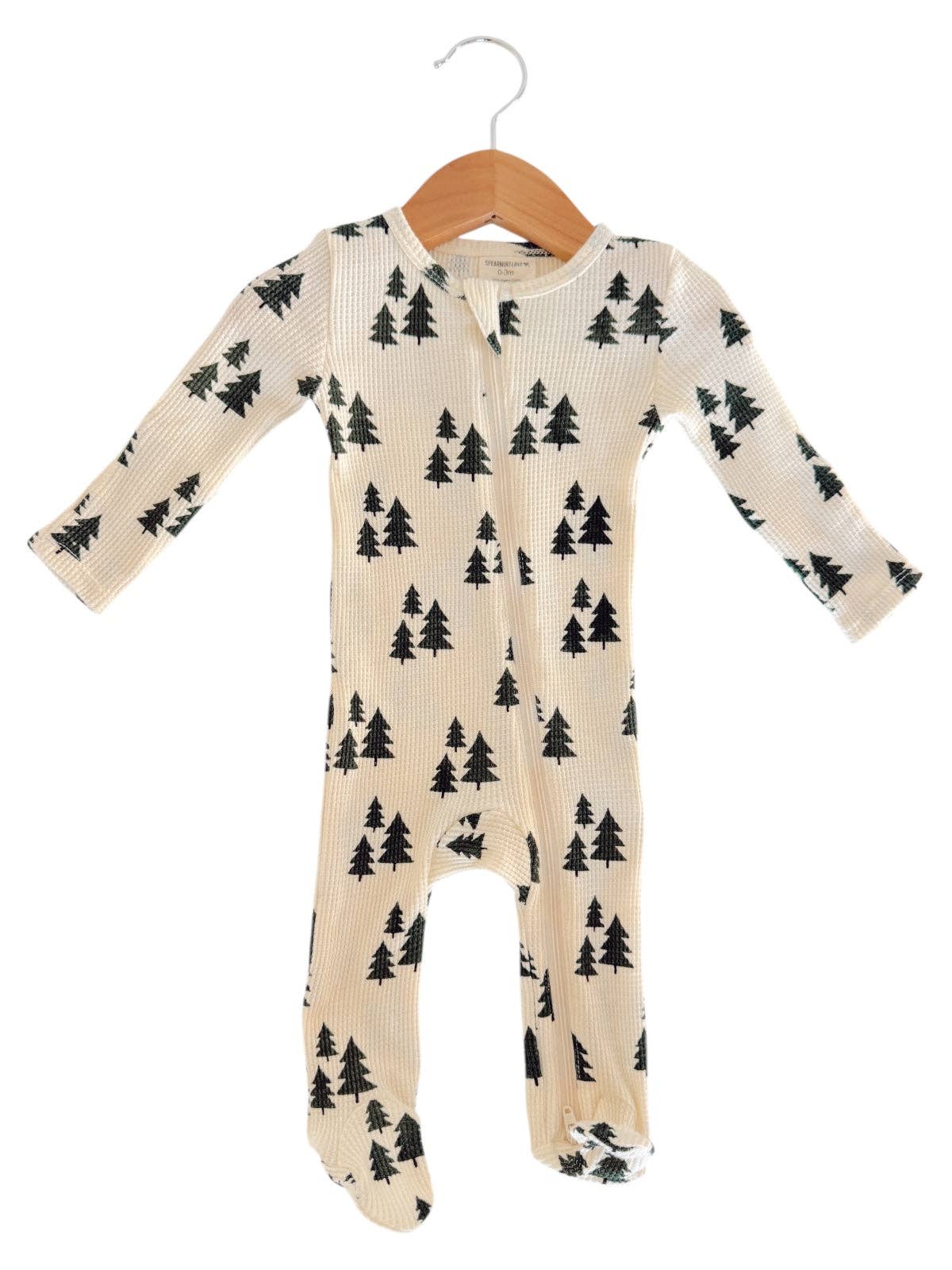 Forest Green Trees Organic Waffle 2-Way Zip Footie